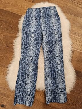 Vintage Blue Snake-Print Wide Leg Pants